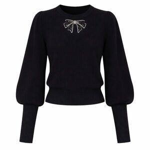 NWT Women’s Small | CeCe | Oversized Black Sweater Bow Embellished Knit